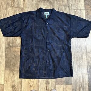 Hip Hop History Y2K See Through Mesh Short Sleeve Button Up Shirt Men’s XL Navy